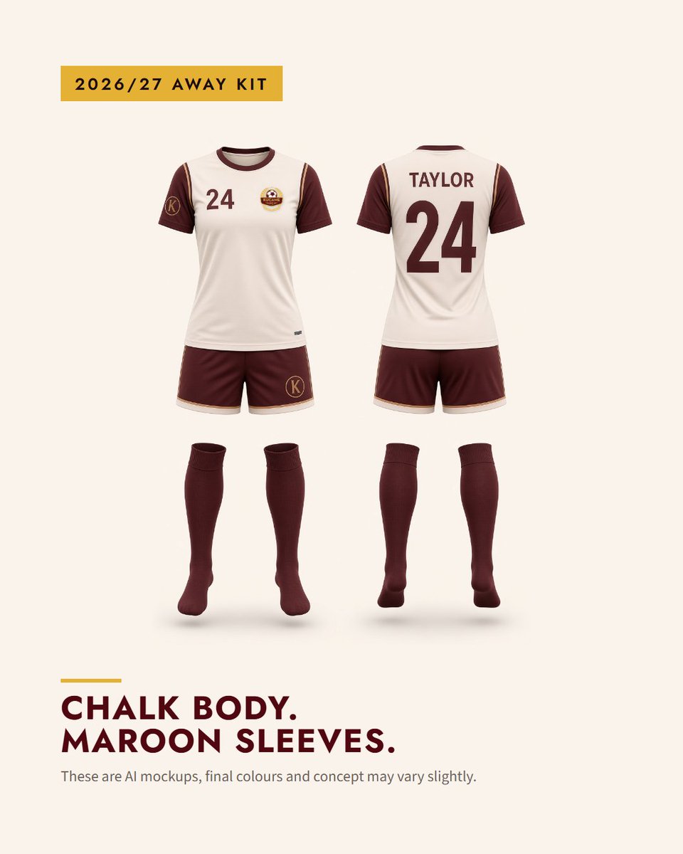 KucameFC's tweet photo. Your name could be on the back of one of these.

Home, away or keeper?

These are AI mockups, final colors and concept may vary slightly. https://t.co/Ou72gCuYLm