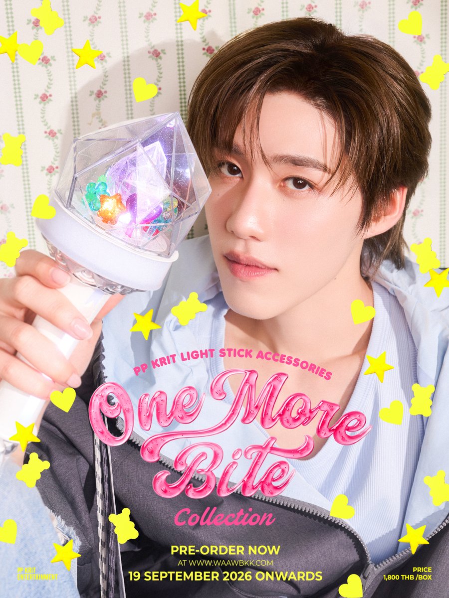 PPKrit_Ent's tweet photo. PRE-ORDER NOW!
#OneMoreBiteCollection is ready to be served! 🍰💖

🛍️ Start pre-order from 19th September 2026 (12:00 PM | GMT+7) onward at https://t.co/ZbfPSwoxS6

Price: THB 1,800/box

#PPKritLightStickVER2 
#PPKritLightStickAccessories 
#PPKritEntertainment #PPKritt 
------

🛒 เงื่อนไขการสั่งซื้อสินค้า
- เปิดจำหน่ายสินค้าตั้งแต่วันที่ 19 กันยายน 2569 (12:00 น. l GMT+7) เป็นต้นไป ทาง https://t.co/ZbfPSwoxS6
- การสั่งซื้อสินค้าบนเว็บไซต์สามารถซื้อได้ครั้งละ 5 ชิ้น/คำสั่งซื้อ (ราคายังไม่รวมค่าขนส่งสินค้า)
- สินค้าเริ่มจัดส่งตั้งแต่เดือนพฤศจิกายน 2569 เป็นต้นไป

🛒 Terms & Conditions for Purchasing 
- Start pre-order from 19th September 2026, from 12:00 PM (GMT+7) via https://t.co/ZbfPSwoxS6
- Each purchase on the website is limited to 5 items per order (Shipping fees are not included).
- Shipping will commence from November 2026 onwards.