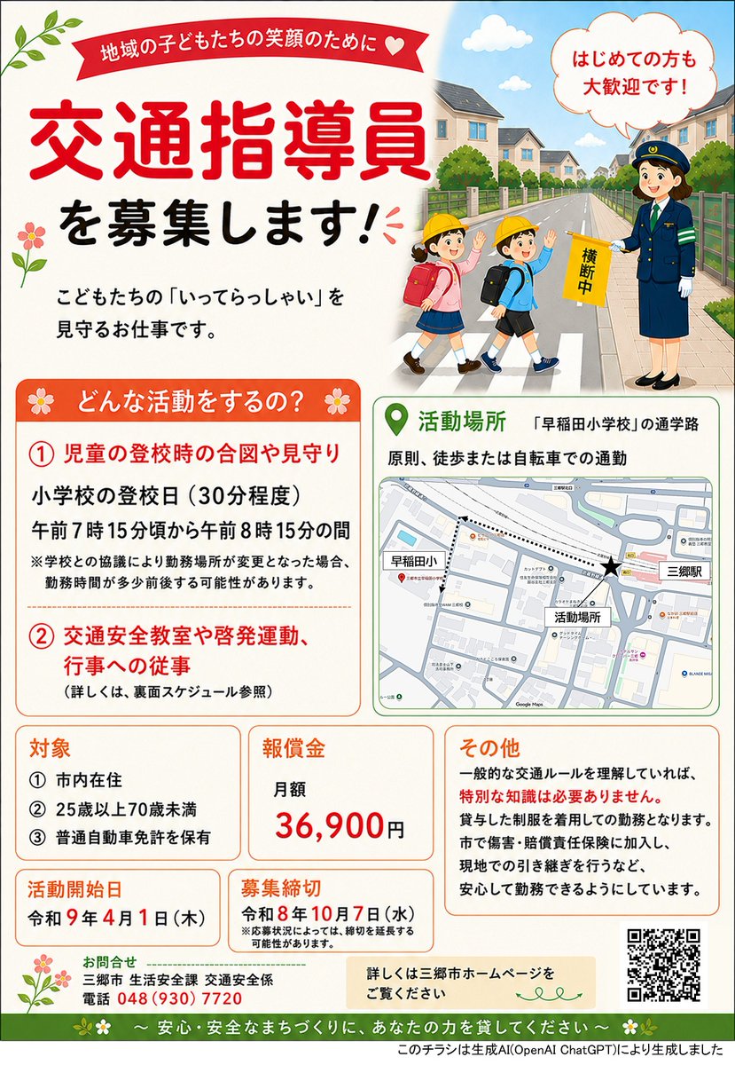koutaro37123's tweet photo. 【募集中！】
交通指導員を募集します！（早稲田小・幸房小）
はじめての方も大歓迎です！交通指導員の仕事に少しでも興味がありましたら、まずはお気軽にお問い合わせください！ https://t.co/ZMQb7xHlLl