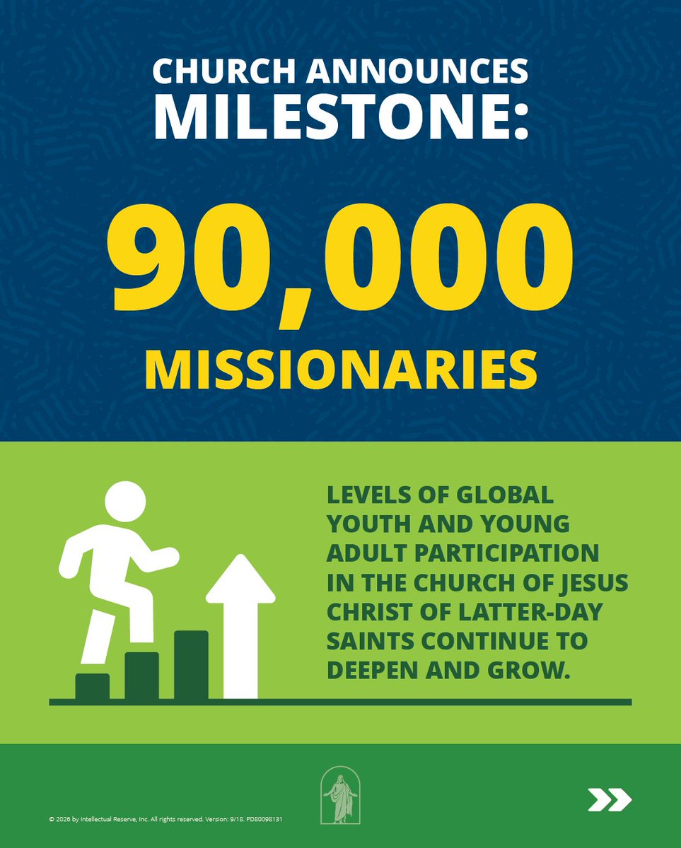 Ch_JesusChrist's tweet photo. For the first time in the history of The Church of Jesus Christ of Latter-day Saints, more than 90,000 missionaries are now serving throughout the world—including 30,000 young women serving as full-time missionaries.  The increase in missionary service is one of several indicators of growing participation among the Church’s youth and young adults.  Learn more about the deepening levels of activity among young people in The Church of Jesus Christ of Latter-day Saints:

https://t.co/CSVl5Jej5V