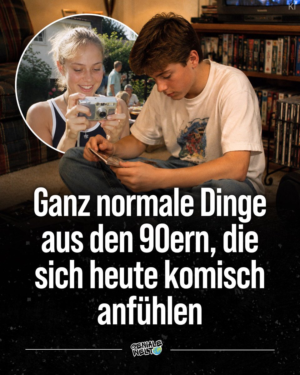 ConsuelaWag46d's tweet photo. Photo by Geniale Welt on August 21, 2026. May be a meme of text that says "Ganz normale Dinge aus den 90ern, die sich heute komisch anfühlen 張L牛E GENIALE WELT". https://t.co/xMctvU6C9N