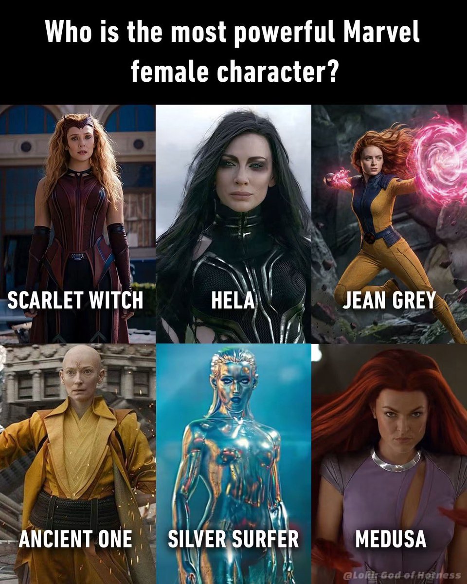 EmilyPlumMCU's tweet photo. Scarlett Witch with the Darkhold or Jean Grey with the Phoenix Force. Hela behind them. All kick ass. Female Marvel is the BEST! What do you think? https://t.co/jXtOIjpYwk