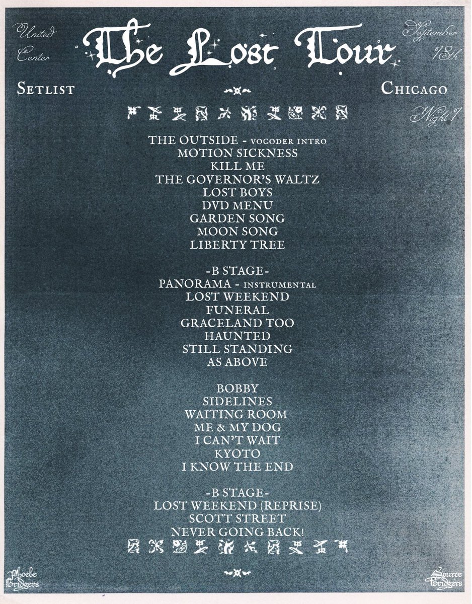sourcebridgers's tweet photo. SETLIST FOR CHICAGO, IL! 🩵💫 The surprise songs tonight were Waiting Room and Me &amp; My Dog! https://t.co/qvyR1R4xWj