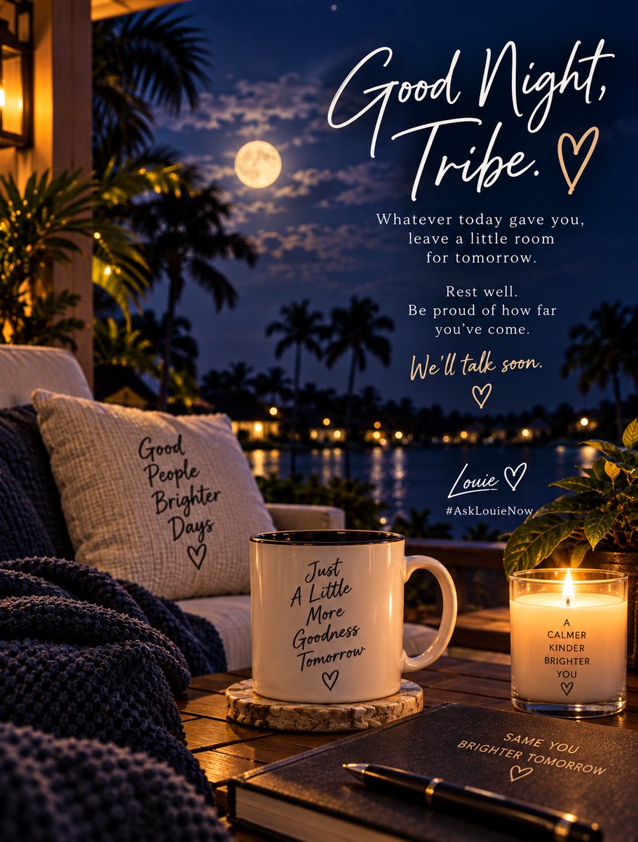 AskLouieNow's tweet photo. Good night, Tribe. ❤️

Sleep well. Tomorrow, we keep walking in the direction of love. 🌙❤️

#AskLouieNow #TheTribe #GoodNight #Gratitude #BrighterDays https://t.co/F4Vv5m1O9l