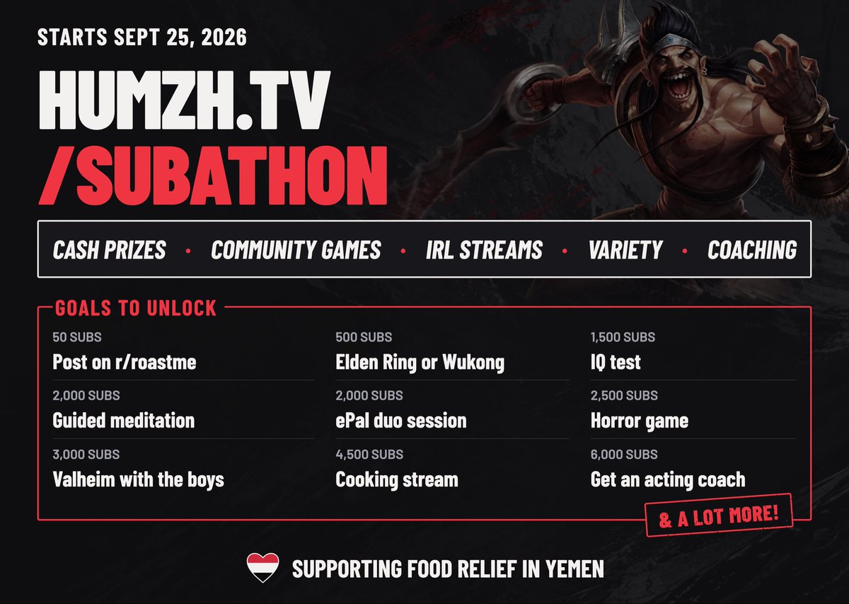 humzhlol's tweet photo. Haven’t done a subathon in over 5 years…

yall asked for it and yall gon get it, TUNE IN NEXT WEEK 😤😤

check out the website for all the info https://t.co/yxWHe4Ebai