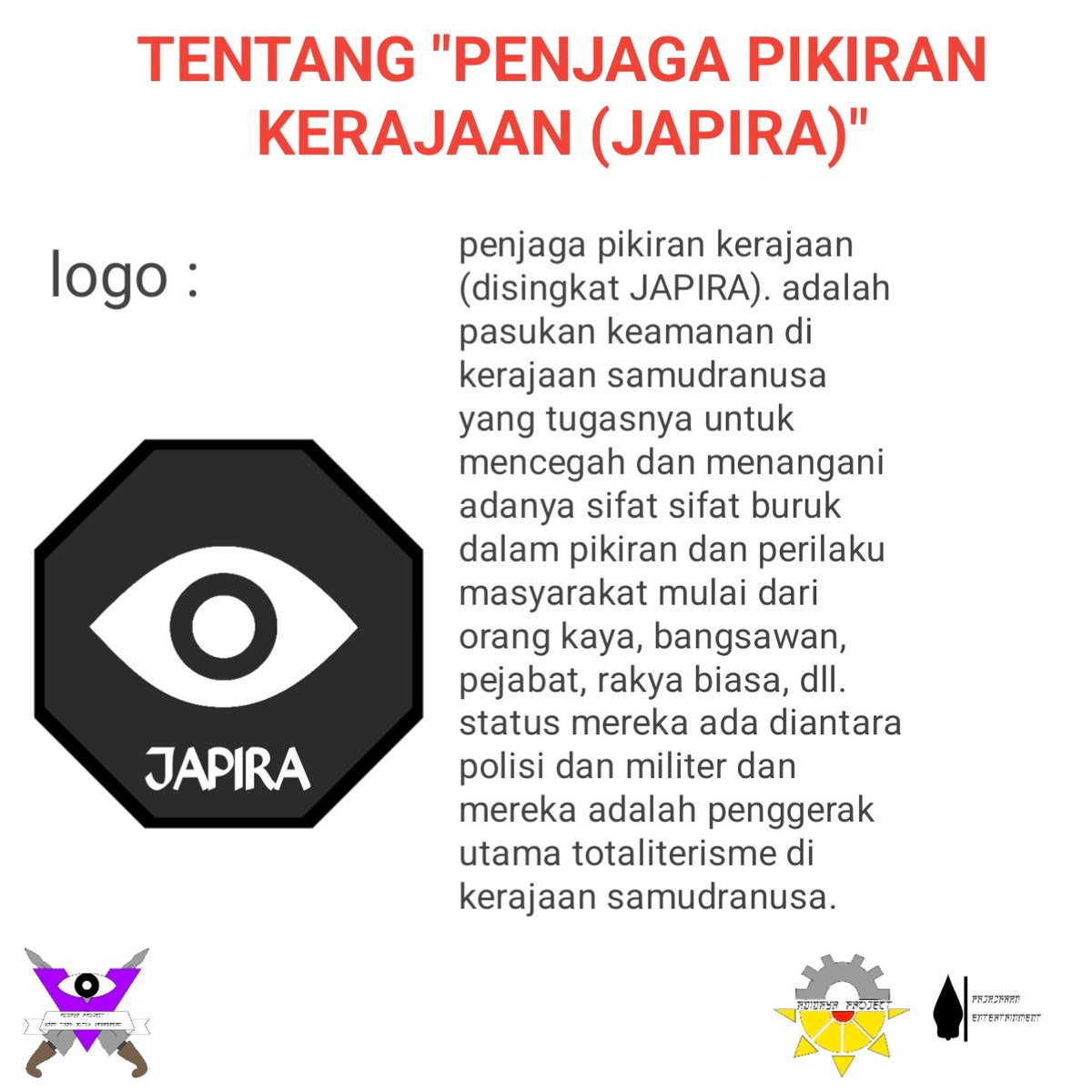 JokoHamdan18294's tweet photo. mereka ini kunci penting menjaga kesejahteraan samudranusa karena mereka mencegah munculnya oknum okunum di kalangan pemerintahan, bangsawan, perusahaan, rakyat, dll. #adidayaproject #indiegames #gameindonesia #dystopian #totalitarianism https://t.co/A1sQQJpRnp