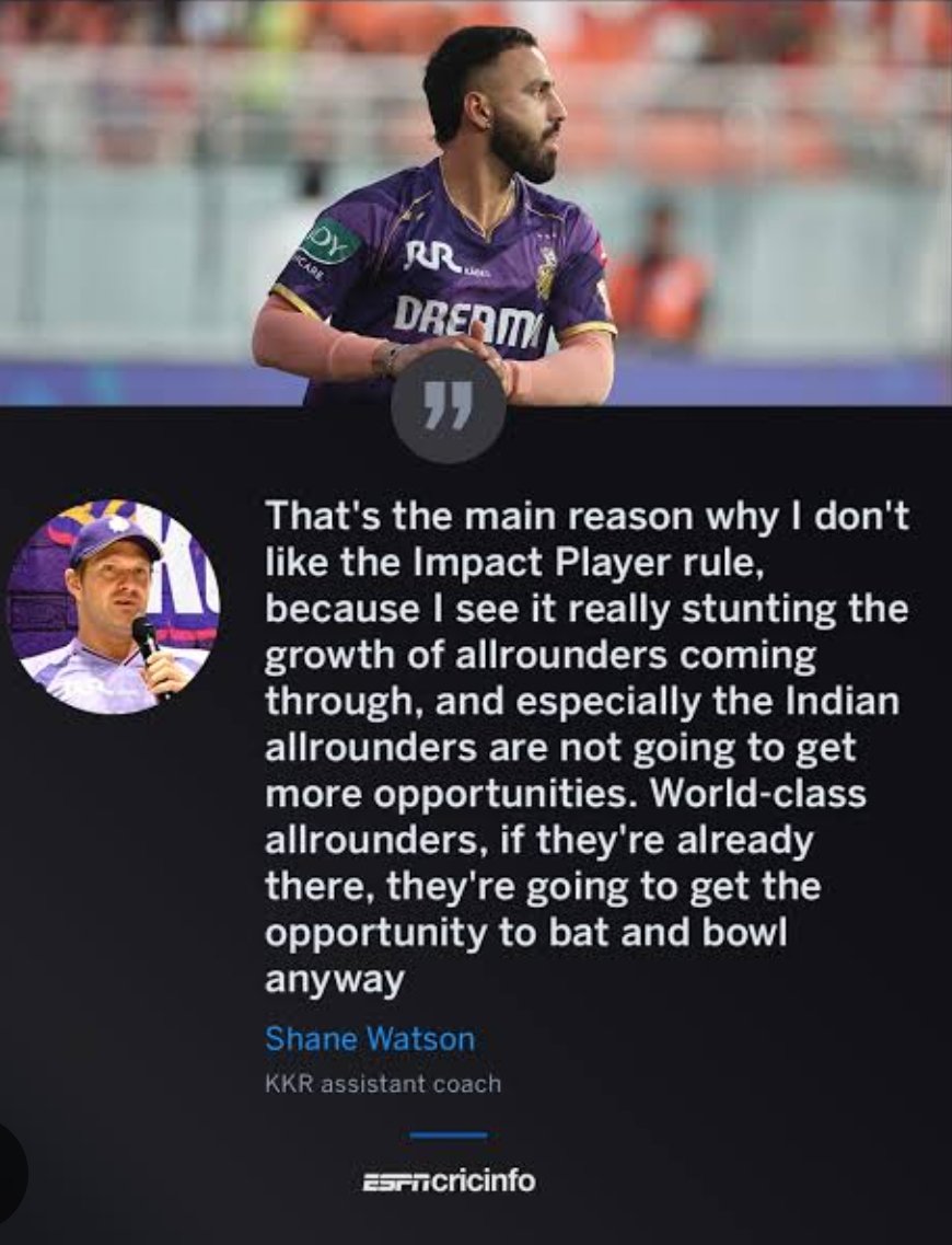 AniketKarm61023's tweet photo. Impact Player rule in the upcoming IPL — will it stay or will it go?
Here’s what KKR’s coach Shane Watson had to say about the Impact Player rule. 💜💛
#ImpactPlayer #ShaneWatson #RokteAmarKKR
📸 Courtesy -> @TheESPNCricinfo https://t.co/AM7Dog4M38