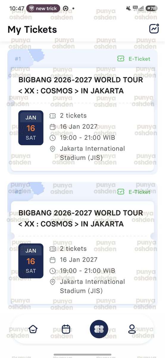 oshden_'s tweet photo. WTS tiket Bigbang 
Harga total normal dari web + fee 300K/tix. 
Avail 
cat 3 = 2 tiket (membership presale) dijual karena udah dapet cat 6.
cat 6B = 1 tiket (Indosat Presale) nonton sebelahan sama aku.
Full payment diprioritaskan.
#tiketbigbang #tiketkonser
#bigbangcosmos https://t.co/cvmsthdBxa