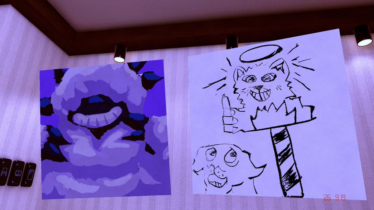 Loco_The_Cat's tweet photo. Did some drawings with a friend in vrchat, I drew him, he drew me. It was pretty fun I really enjoyed it.
#art #vrchat 
Meow left, baaaah right. https://t.co/7xKBPNcf6F
