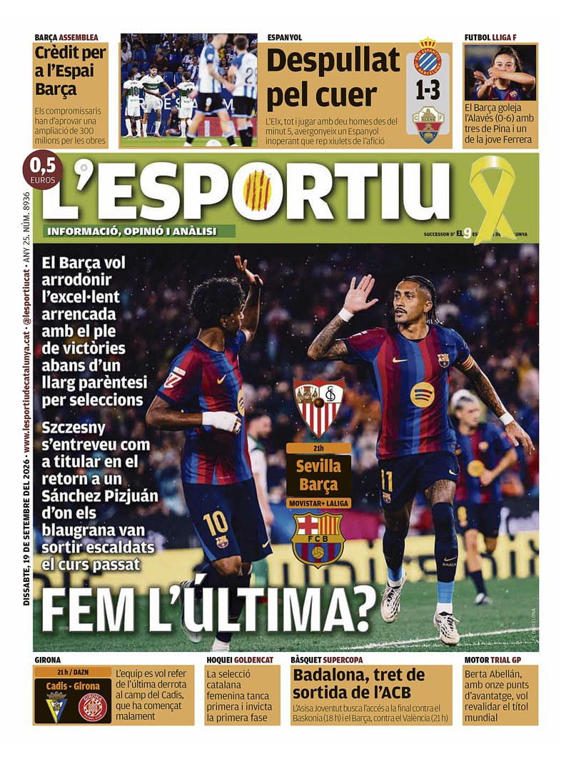 ChambitaMonge's tweet photo. #LaPortada
@lesportiuCAT, 19/09/2026 https://t.co/YEcMjqFYjt