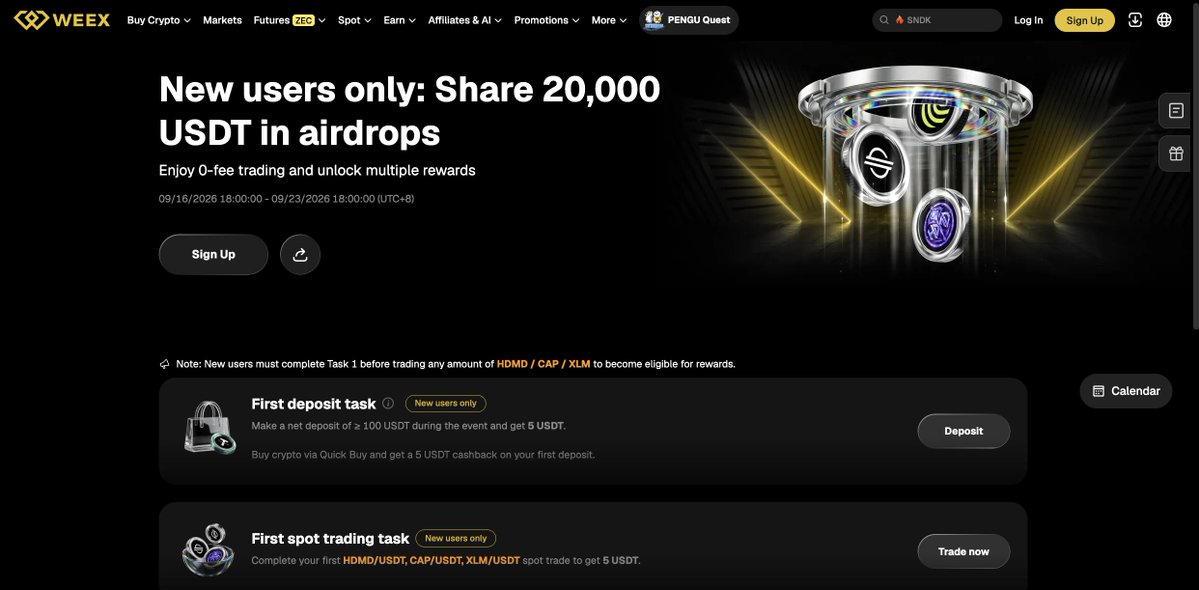 Worldof_Hela's tweet photo. 🚀 HDMD New User Campaign is LIVE on WEEX!
New users can join the campaign and compete for a share of the 20,000 USDT reward pool — with 0-fee trading during the event.
🎁 20,000 USDT rewards
⚡️ 0 trading fees
🌍 New user exclusive campaign
📅 Sep 16, 2026 18:00 — Sep 23, 2026 18:00 (UTC+8)
👉 Join now:
https://t.co/hn5C0KGVVC
More exposure, more participation, and more momentum for HDMD. 🔥
#HDMD #WorldOfHela #WEEX #Airdrop #Web3 #GameFi