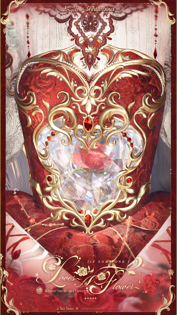 InfinityNikkiEN's tweet photo. ♾️ Whimsical Wardrobe | If Some One Loves a Flower
>> Main Attribute: Elegant

Here there were only three volcanoes, flowers that were born in the morning and faded by night, and a lonely Little Prince. The days came round again and again like the setting sun; but a rose cast her fragrance and her radiance over his life.

🌹 Outfit Ability
Where Longing Blooms: Longing from the depths of the heart becomes flowers, blooming one by one at her side. The wishes of those far away are folded into letters and carried home on paper planes, answering every hope.

🌹 Outfit Details
If Some One Loves a Flower can evolve into the following outfits: If Some One Loves a Flower: Yearning (Stage 1), If Some One Loves a Flower: Taming (Stage 2), and If Some One Loves a Flower: One of a Kind (Stage 3). Fully glow up the outfit to obtain If Some One Loves a Flower: Unripe.
>> Evolving the outfit to Stage 1 unlocks the pose Rose's Invitation.
>> Evolving the outfit to Stage 2 unlocks "Bloom Scent" for Framed Moment. You can also use Longing Heartchime: On His Planet on the [Clothing Evolution > Decoration: Radiance] screen to obtain the decoration On His Planet: Radiance.
>> Evolving the outfit to Stage 3 unlocks If Some One Longs for a Flower: Makeup, a new idle animation, poses, enhanced special effects, and alternative details for certain pieces.

🌹 Collab-Limited Resonance: A Story Dedicated to Children
➤ Event Duration
After the Version 2.10 update on September 23, 2026 – November 26, 2026, 12:49 (UTC-7)
➤ Resonance Rewards
Based on your number of Resonance attempts, you can earn rewards such as selectable makeup boxes, an Avatar Frame, and a Momo's Cloak. Upon reaching 160 Resonance attempts, you can claim the decoration On His Planet.
➤ Resonance Rules
During the event, use Cherished Roses, Revelation Crystals, or Limited-Time Revelation Crystals to resonate in "A Story Dedicated to Children." Every 10 Resonances guarantees a 4-star or higher piece, and every 20 Resonances guarantees a 5-star piece.
>> This Resonance event includes the "Ocean's Blessing" feature, allowing you to select 1 piece of the "If Some One Loves a Flower" outfit for the upcoming Resonances. Once selected, for the first 5 times you obtain a 5-star piece, it will be the one you chose. Ocean's Blessing can only be used once, so please choose carefully.
❖ Cherished Rose can only be used in the collab-limited Resonance event "A Story Dedicated to Children." Any unused Cherished Rose will automatically be converted into Resonite Crystals at a 1:1 ratio when Version 2.11 ends.

Note: Some makeup shown in the image is for reference only. The outfit's actual presentation may vary in the game.

——
➤ Infinity Nikki Version 2.10 The Feather of Justice launches globally on September 23 (UTC-7)!
➤ Download Now: https://t.co/soaPebzlY9
➤ Join us on Facebook Group: https://t.co/rabLOeX3ac
#InfinityNikki
#TheFeatherofJustice