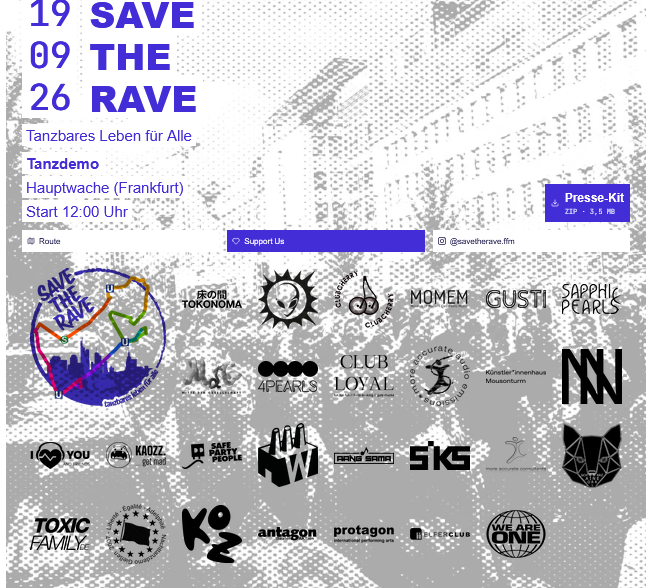 daungari167925's tweet photo. 🔊 Save the Rave – #ffm1909!
„Tanzbares Leben für Alle“: Start 12 Uhr Hauptwache. Die Tanzdemo zieht über den Platz der Deutschen Einheit und den Baseler Platz zurück zur Hauptwache. Abschluss bis 20 Uhr.
@savetherave.ffm auf Instagram
#SaveTheRave #Frankfurt #FFM #Tanzdemo https://t.co/lR6TeRy3MC