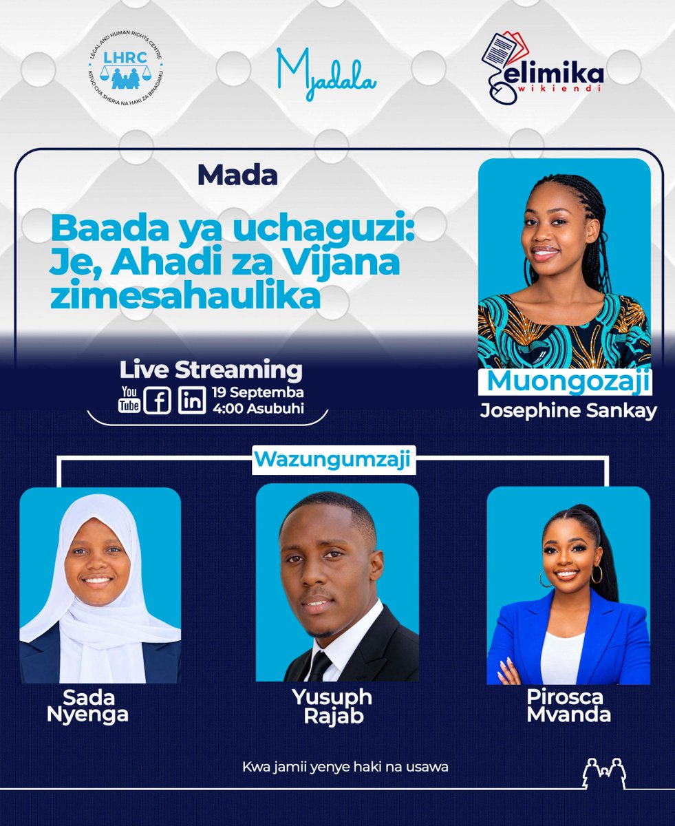 HojaZetu's tweet photo. Vijana wana maoni yao wanataka kusikika.

Changamoto za ukosefu wa ajira, haki zao za msingi, kwa kiasi kikubwa ahadi za vijana zimesaulika.
 
Pirosca Mvanda, akizungumza muda huu 
Fuatilia mjadala huu: https://t.co/3ZaRVHpTkW
#ElimikaWikiendi #HojaZetu https://t.co/IZdwPRHs6T