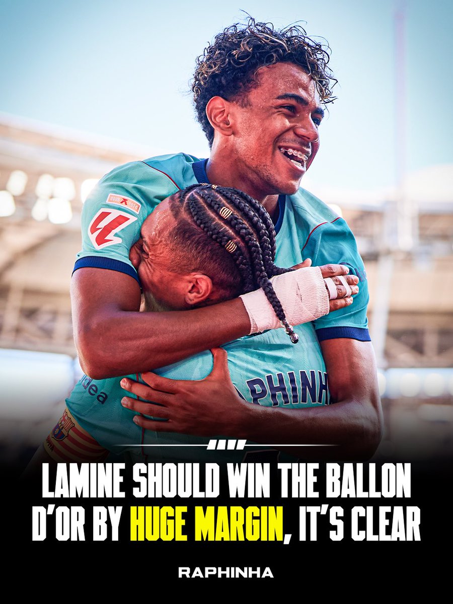 FabrizioRomano's tweet photo. 🚨🌕 Raphinha: “Lamine Yamal should win the Balon d'Or by a mile”.

“He has the numbers, he has won trophies, with the club and he has won the World Cup”, told RAC1.

“People will pay whatever it takes to watch him play, and I would pay it too!”. https://t.co/d01ywX3pwa