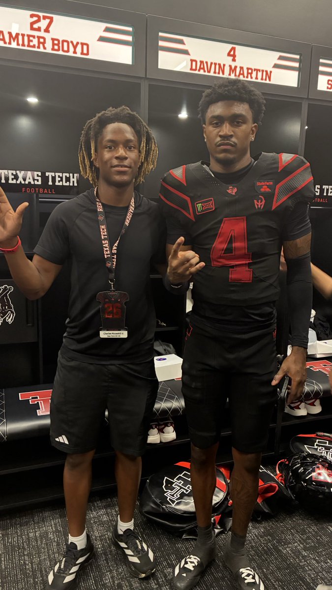 Charles05853085's tweet photo. Thank you @coachfreddiej for the @TexasTechFB gameday invite. I had a great time watching the defensive backs and seeing certain areas I can approve my game. #ATAG #1ofmany https://t.co/WNTl6tCVP1