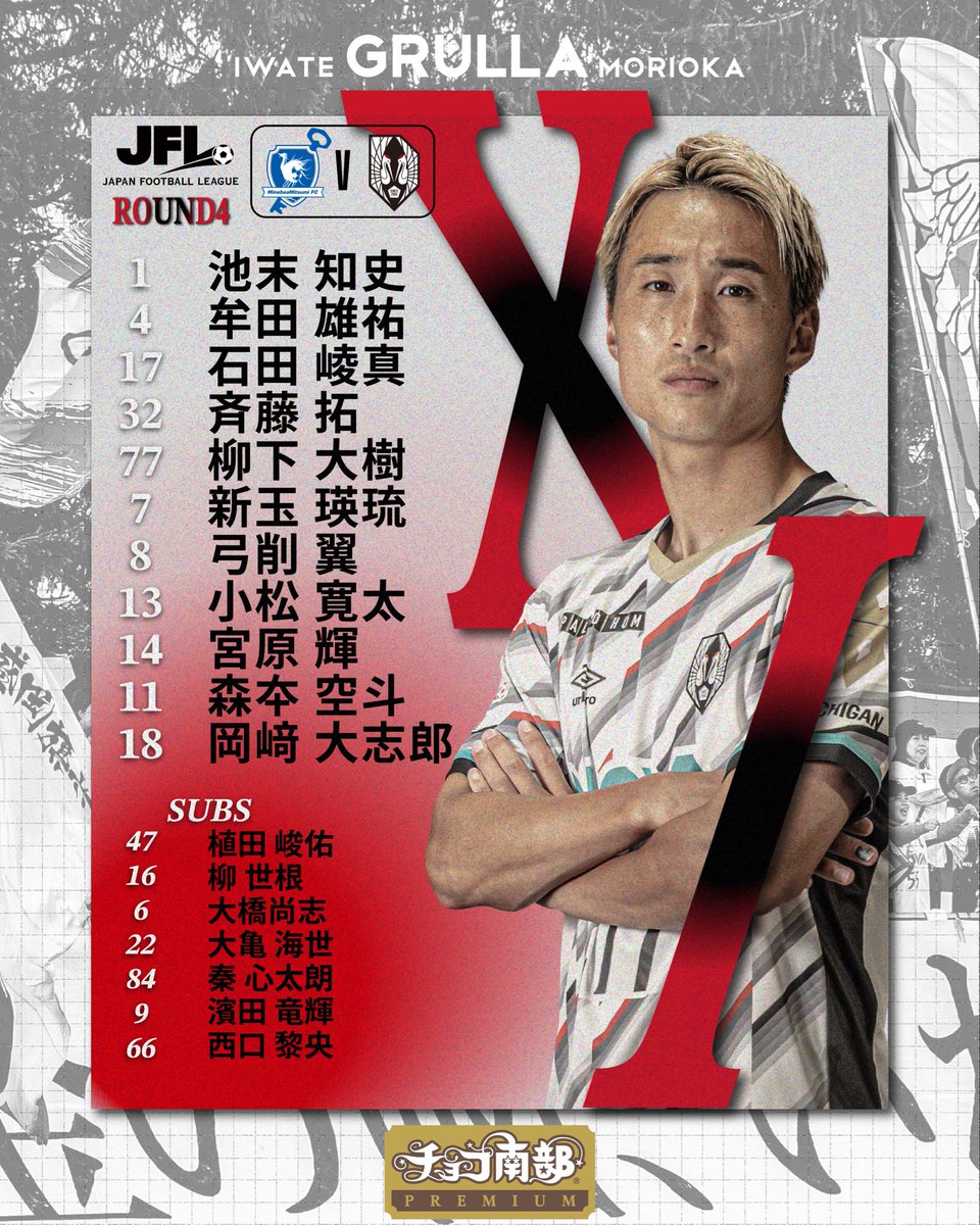 IwateGrulla's tweet photo. ⚪️𝙎𝙩𝙖𝙧𝙩𝙞𝙣𝙜 𝙓𝙄🔴

🏆 2026-27 JFL ROUND4
🗓 9月19日(土) 15:00
🆚 #ミネベアミツミFC
🏟#宮崎市生目の杜運動公園陸上競技場
📺https://t.co/qgX9MPXr0i
.
.
#いわてグルージャ盛岡 #202627シーズン
#202627JFL #grulla
#一岩 #岩手 #盛岡 https://t.co/KA8yeeryxB