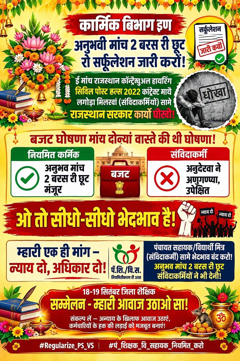 akhawat1986's tweet photo. हुकम, संविदा शब्द ने राजस्थान सूं हटाओ, पंचायत शिक्षक अर विद्यालय सहायक ने खुसी द्यो। #Regularize_PS_VS   #पं_शिक्षक_वि_सहायक_नियमित_करो  🙏 @madanrrathore @ajaeybjp @SharwanBagdiBjp @jyotimirdha @EktaAgarwalBJP @SPSTTBJP https://t.co/jjrqIoj5m3
