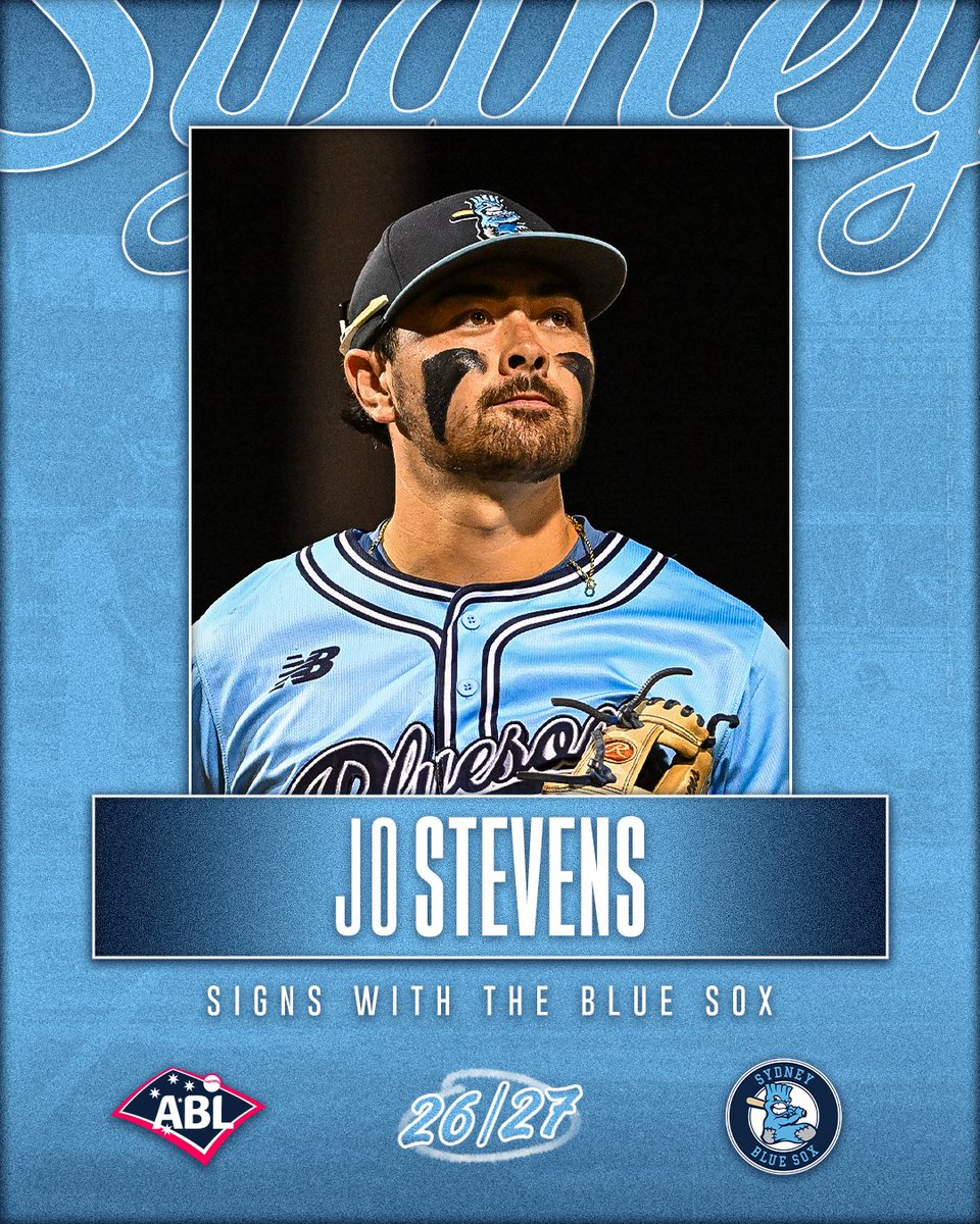 SydneyBlueSox's tweet photo. Let's go, Jo!
A constant threat on the basepaths, Jo Stevens led the Blue Sox with a perfect 7-for-7 stolen-base record last season. Now, heβs back on board for 2026/27.
Track every signing at https://t.co/Jm1Tpos2Qy.
#SydneyBlueSox #RideTheBlueSoxLine https://t.co/y2XwFamyLi