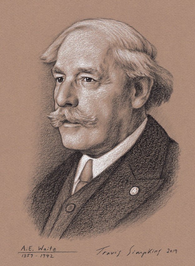 TravisSimpkins7's tweet photo. September 19, 1901: Arthur Edward Waite was initiated an Entered Apprentice in Runymede Lodge No. 2430 at Wraysbury in Buckinghamshire, England.
Portrait by Travis Simpkins
#AEWaite #ArthurEdwardWaite #Freemasons #Freemasonry #Masonic #Occult #Magick #Tarot #TravisSimpkins #art https://t.co/U9t08o1y81