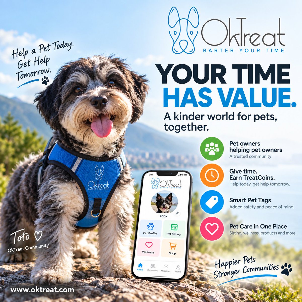 oktreat's tweet photo. 🐾 Your Time Has Value.

OkTreat™ connects pet owners who help each other.

🐶 Help care for a pet
⏱️ Earn TreatCoins
💙 Use them for pet care
🏷️ Smart Pet Tags + Pet Care
Help a Pet Today. Get Help Tomorrow.
🌐 https://t.co/zAWWlU0foj
#OkTreat #PetCare https://t.co/gem55m90QX
