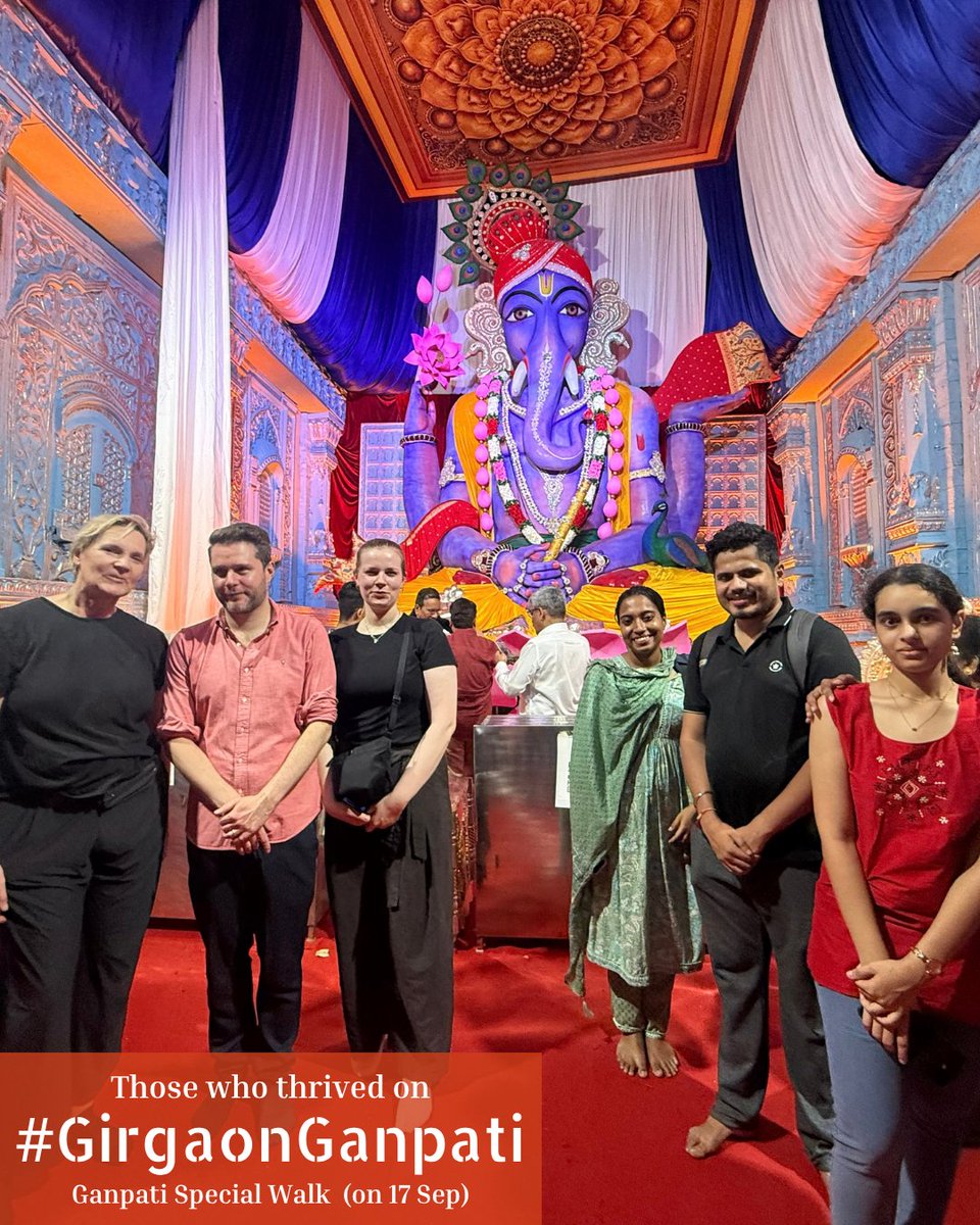 Khaki_Tours's tweet photo. Those who thrived on our #GirgaonGanpati Ganpati Special Walk on 17th Sep. Join us for more walks & tours this week:

#FortWalk - Daily, 4.30 PM
#GirgaonGanpati - Daily till Thu, 24 Sep, Mornings & Evenings
#BazarWalk - Mon - Sat, 4.30 PM
#TeenDarwaza - Sat, 19 Sep, 9 AM
#UrbsPrima - Sat, 19 Sep, 3 PM & 4.30 PM
#IraniChai - Sat, 19 Sep, 4 PM
#LittleIran - Sat, 19 Sep, 4.30 PM
#FortWalk - Sat, 19 Sep, 9 PM
#FaithWalk - Sun, 20 Sep, 8 AM
#OperaHouse - Sun, 20 Sep, 8 AM
#UrbsPrima - Sun, 20 Sep, 10 AM, 11.30 AM, 3 PM & 4.30 PM
#BangangaWalk - Sun, 20 Sep, 4.30 PM
#Fort4Kids - Sun, 20 Sep, 4.30 PM
#FountainFrolic - Sun, 20 Sep, 4.30 PM

➡️Book Now: https://t.co/Zc1w08XM5N

#GaneshChaturthi #KhakiTours #SpecialWalks #HeritageTours #ExploreMumbai #WalkingTours