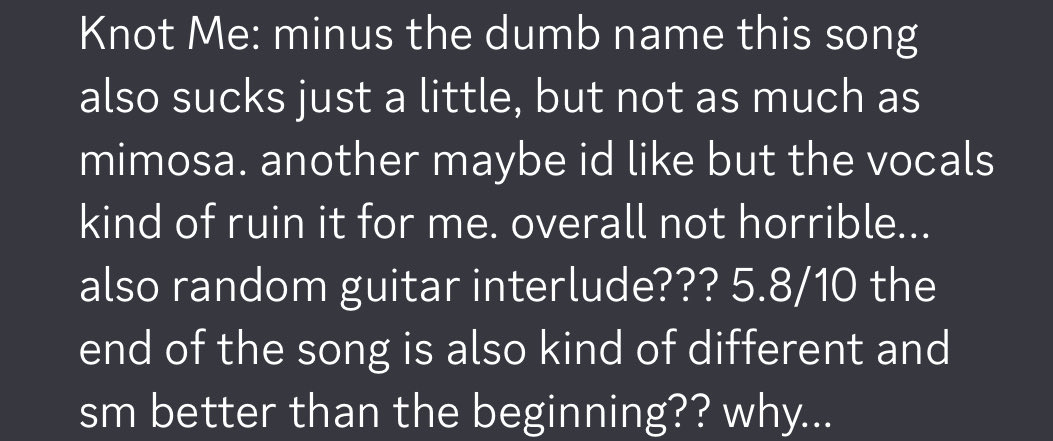 Gayva17's tweet photo. I made my bestie of like 6 yrs listen to Lucy bedroque before bc he make me listen to SAD ASS MUSIC and this what he said abt KNOT ME https://t.co/5Y5TcKyzX9