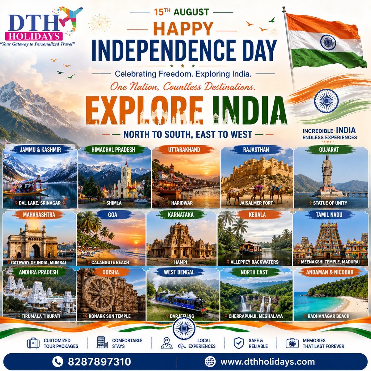 JennieCoraas's tweet photo. 🇮🇳✨ HAPPY INDEPENDENCE DAY! ✨🇮🇳
This Independence Day, celebrate the spirit of freedom by discovering the incredible beauty of India! ❤️🤍💚
🏔️ North to South | East to West 🌴
From the snow-capped mountains of Kashmir &amp; Himachal to the beaches https://t.co/5iBLD9P2k2