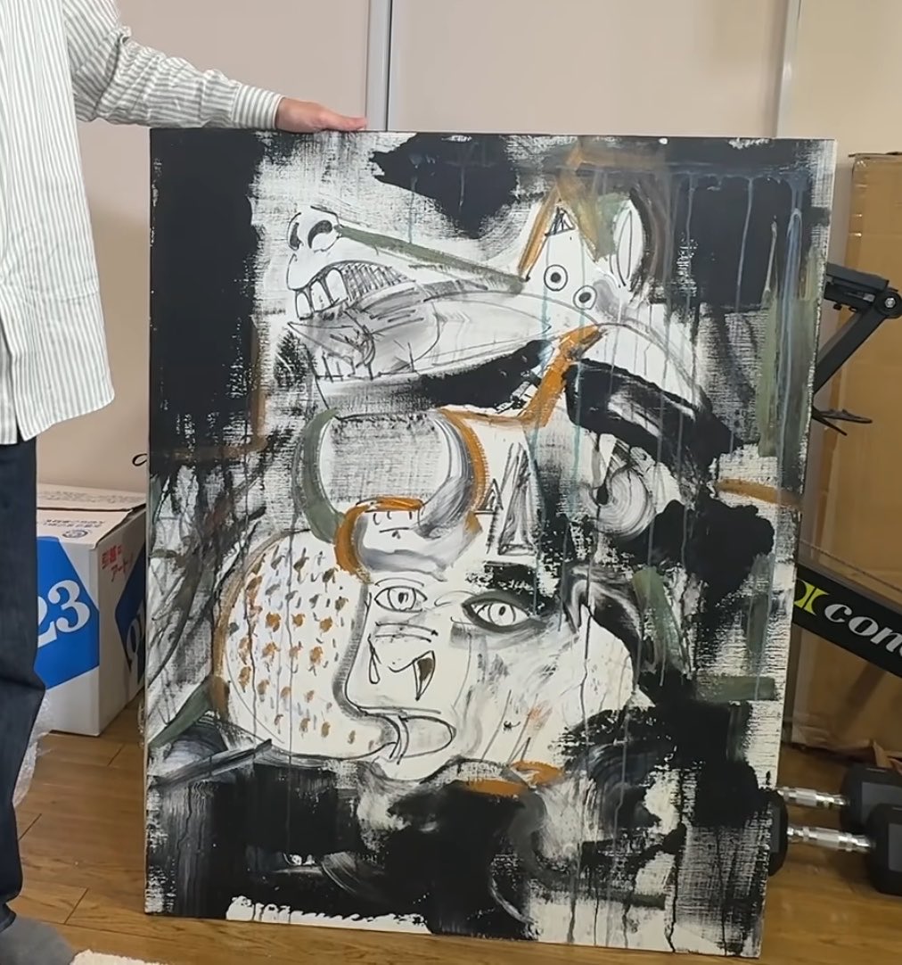 kotake_seigikan's tweet photo. 部屋にとんでもない絵が届きました！！
これはどうやって保管するのが良いか、詳しい人教えてください。
額縁とか買った方がいいですか？ https://t.co/iJTyhJNeiG