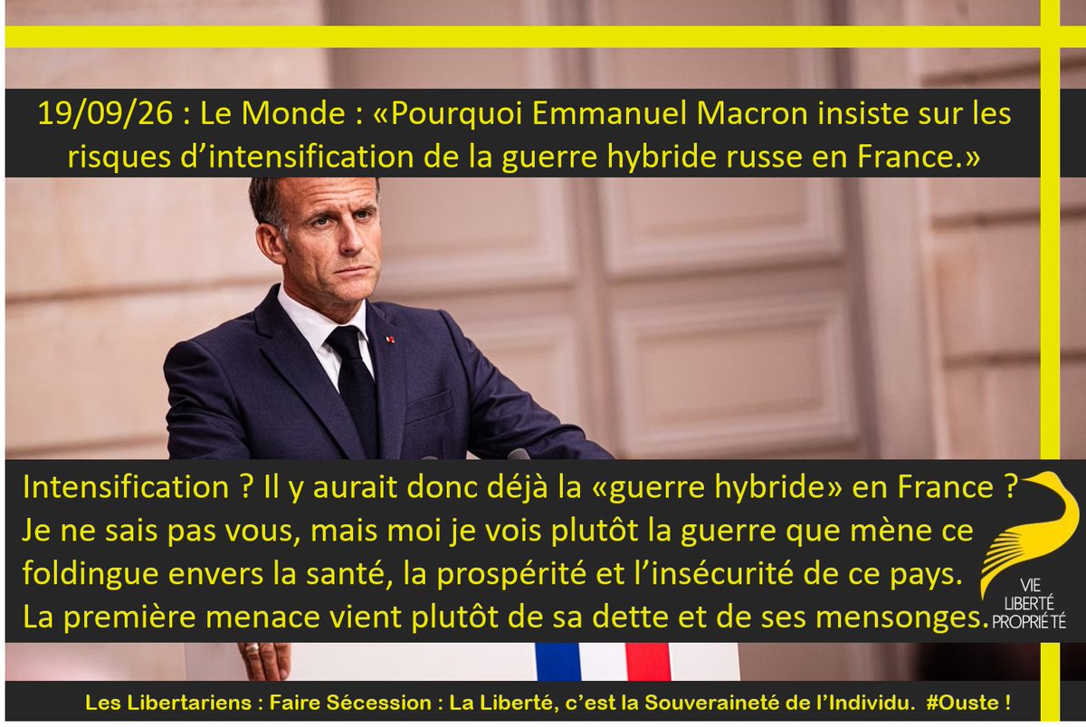 StephaneGeyres's tweet photo. Intensification ? Il y aurait donc déjà la «guerre hybride» en France ? Je ne sais pas vous, mais moi je vois plutôt la guerre que mène ce foldingue envers la santé, la prospérité et l’insécurité de ce pays. La première menace vient plutôt de sa dette et de ses mensonges.
#Ouste https://t.co/ENZYBIlNnd