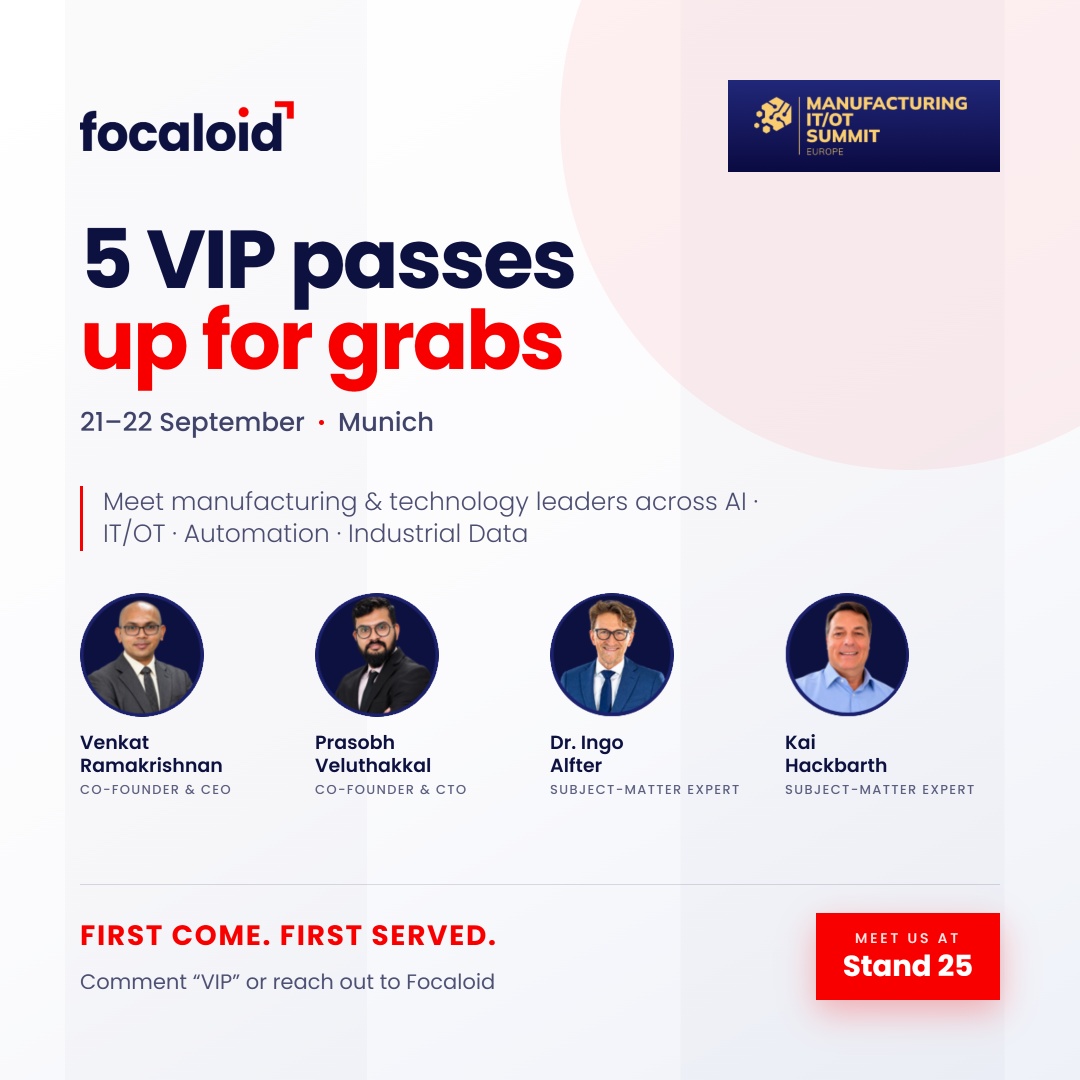 focaloidInc's tweet photo. Want to join us in Munich?
We have 5 VIP Passes available for the Manufacturing IT/OT Summit Europe 2026, happening on September 21–22.
Want one?
Comment “VIP” below or reach out to the Focaloid team.
#Manufacturing #ManufacturingITOT #Munich https://t.co/4SDZEtp3Pg