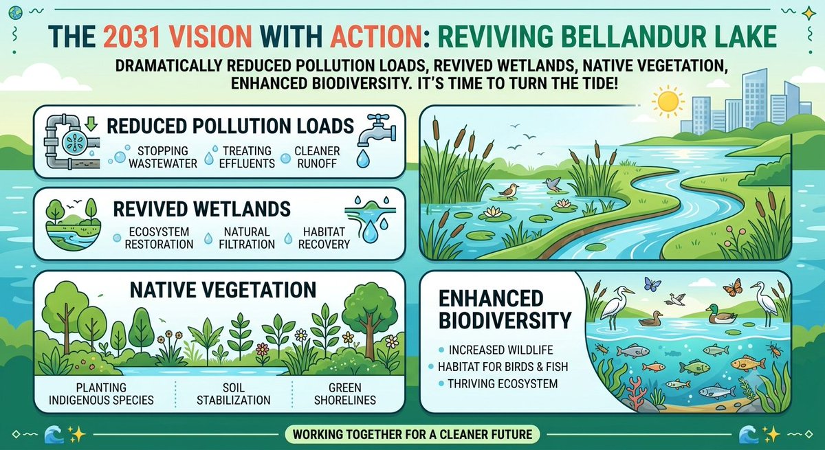 KYBIAOrg's tweet photo. The 2031 Vision with Action: Dramatically reduced pollution loads, revived wetlands, native vegetation, enhanced biodiversity, and robust public recreation areas 🌊✨. It's time to turn the tide for Bellandur Lake!
#Restoration #SustainableBengaluru #KYBIA https://t.co/QgHbCjabfv