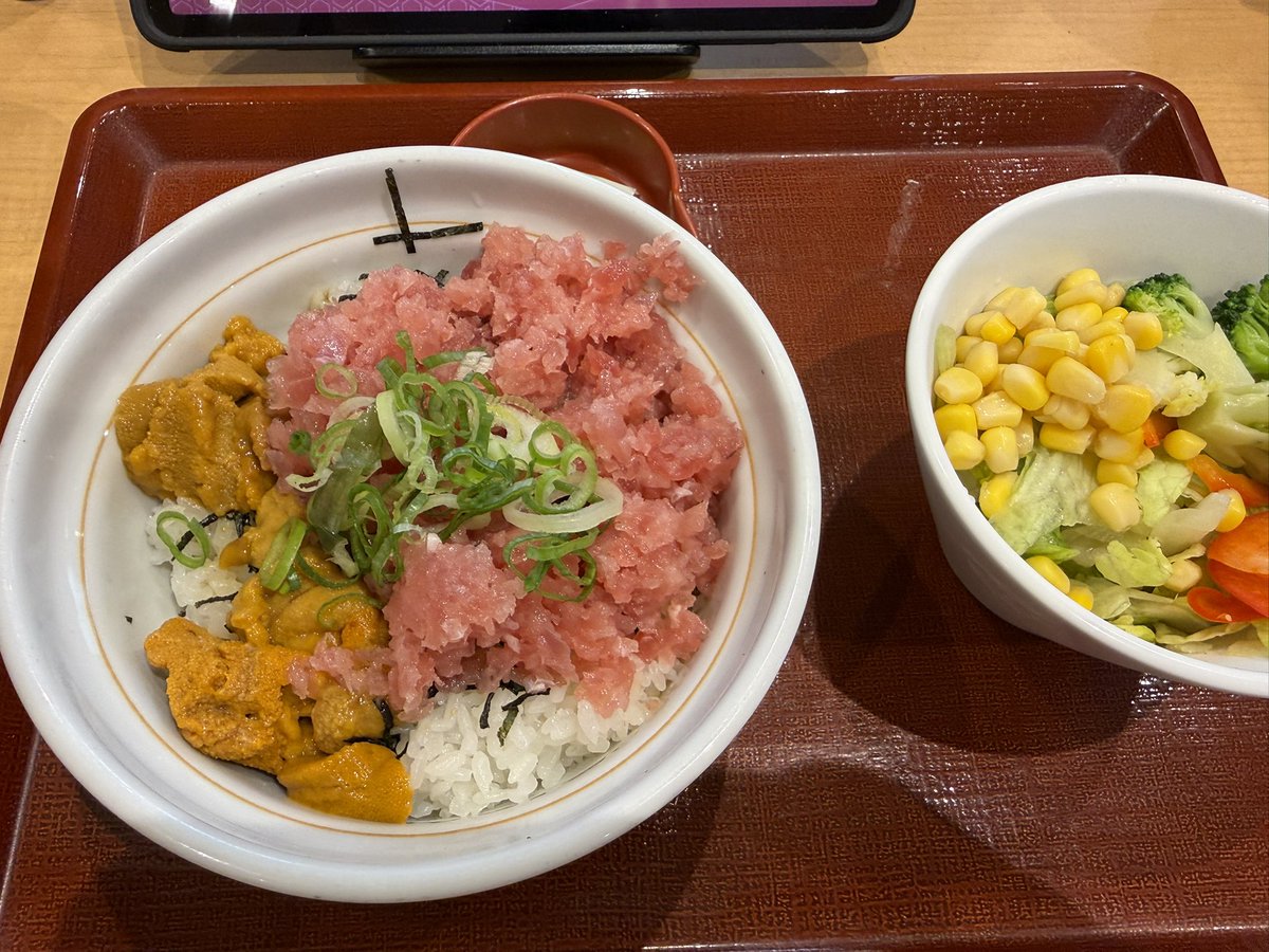 maknomaki72's tweet photo. 奮発してなか卯でウニネギトロ丼 https://t.co/8H2q0wZ2i7