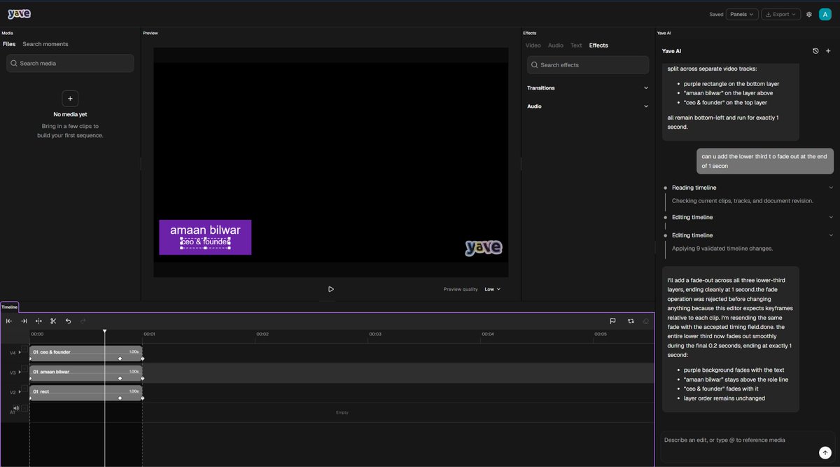 BilwarAmaan's tweet photo. you can now create motion graphics with @use_yave agent and also do keyframe animations. 

(this ones ugly cuz poopoo imagination, wait till our designer gets their hands on this. i’m the designer) https://t.co/5QhjwjFhuU