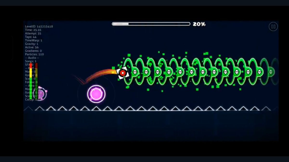madchaosstudio's tweet photo. Turned the debug overlay on mid-run and it's a humbling read. Thirty five attempts, twenty percent, five hundred and ten particles on screen. You aren't only fighting the level, you're fighting how much of it you can actually see. More runs here: https://t.co/p5NEuVNPh2 https://t.co/GRpHF7l3ll