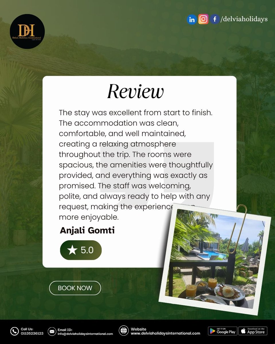 delviaholidays's tweet photo. A stay worth remembering!

At Delvia Holidays International, we’re thrilled to share this wonderful experience from Anjali Gomti!

From a clean and comfortable stay to welcoming hospitality, thoughtful amenities, and beautiful surroundings 
Your journey. Your stay. Your memories. https://t.co/s8fd3YiV4B