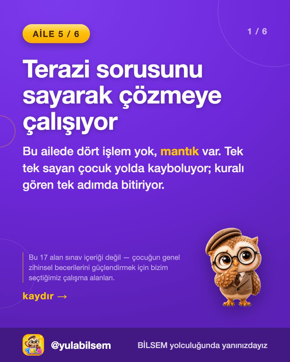yulabilsem's tweet photo. Terazi sorusunu sayarak çözmeye çalışanlar burada mı? ⚖️
Bu mantık oyunlarında dört işlem yok! Kuralı gören çocuk tek adımda bitiriyor, sayan çocuk yolda kayboluyor.
Çocukların takıldığı 3 yeri ve evde oynanacak oyunları görselleri kaydırarak inceleyin! 👇 https://t.co/7R0nIdkqbe