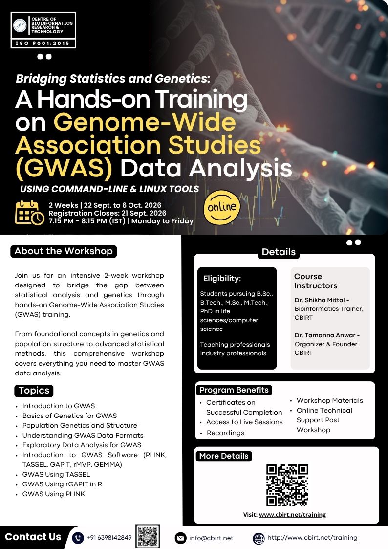 cbirtofficial's tweet photo. Your Manhattan plot can lie.

Learn GWAS hands-on with PLINK, TASSEL &amp; rGAPIT. 

Online, 22 Sept–6 Oct, 7:15 PM IST, Mon–Fri.

Registration closes 21 Sept.

 🔗 https://t.co/XPD8KgQj6S

#GWAS #Bioinformatics https://t.co/roWN6YaYgG