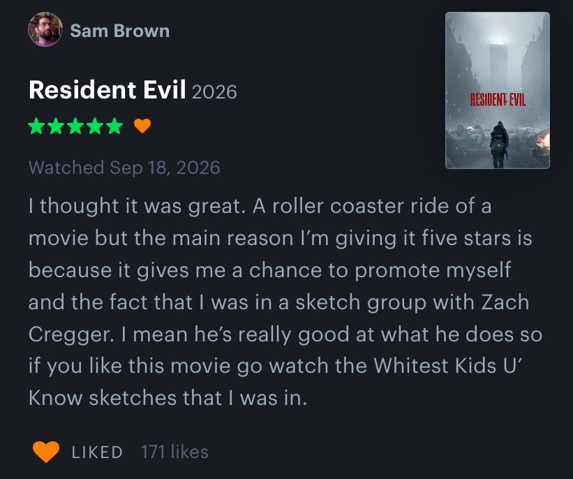 Slither2006's tweet photo. I love when Sam reviews Zach’s movies, now we just gotta wait for Timmy’s review https://t.co/l8pa12x25e