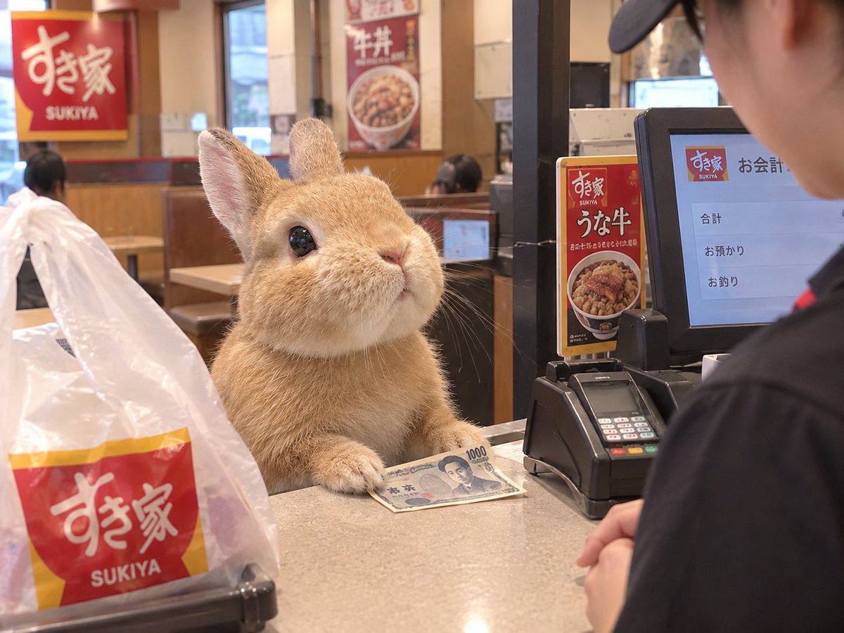 Oisu_mith's tweet photo. すき家でテイクアウトを頼むおいすくん https://t.co/b6Vutzna0y