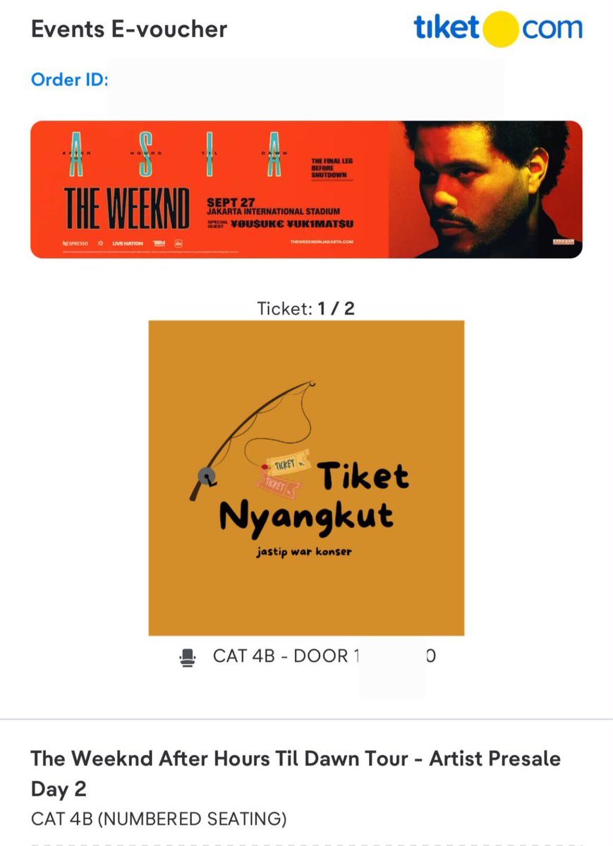 tempatbualan's tweet photo. WTS/Want To Sale

2 tix section cat 4B - Day 2 
The Weeknd After Hours Til Dawn Tour In Jakarta
Artist Presale
DPnya bisa kecil
Sisa payment cod saat penukaran tiket (Basket Hall, Senayan)
Minat? DM https://t.co/gqqt40bRLX
