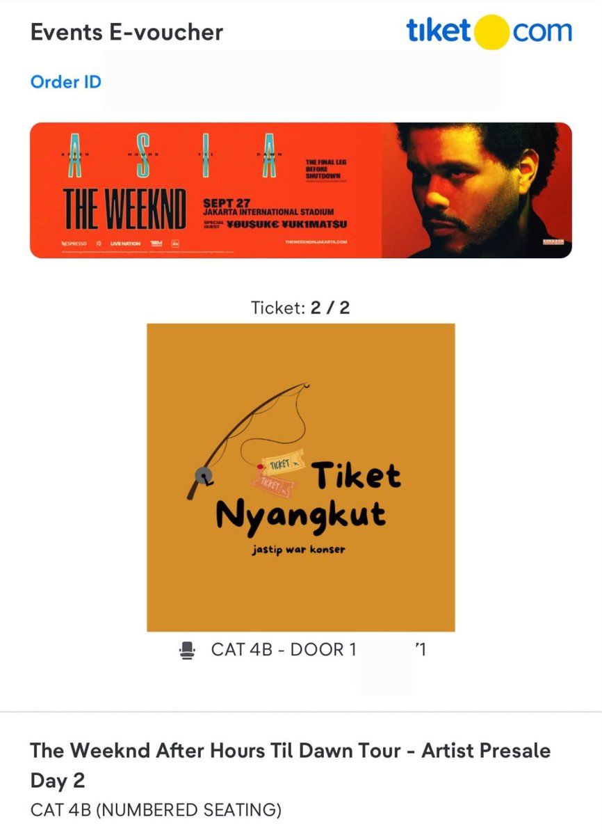 tempatbualan's tweet photo. WTS/Want To Sale

2 tix section cat 4B - Day 2 
The Weeknd After Hours Til Dawn Tour In Jakarta
Artist Presale
DPnya bisa kecil
Sisa payment cod saat penukaran tiket (Basket Hall, Senayan)
Minat? DM https://t.co/gqqt40bRLX