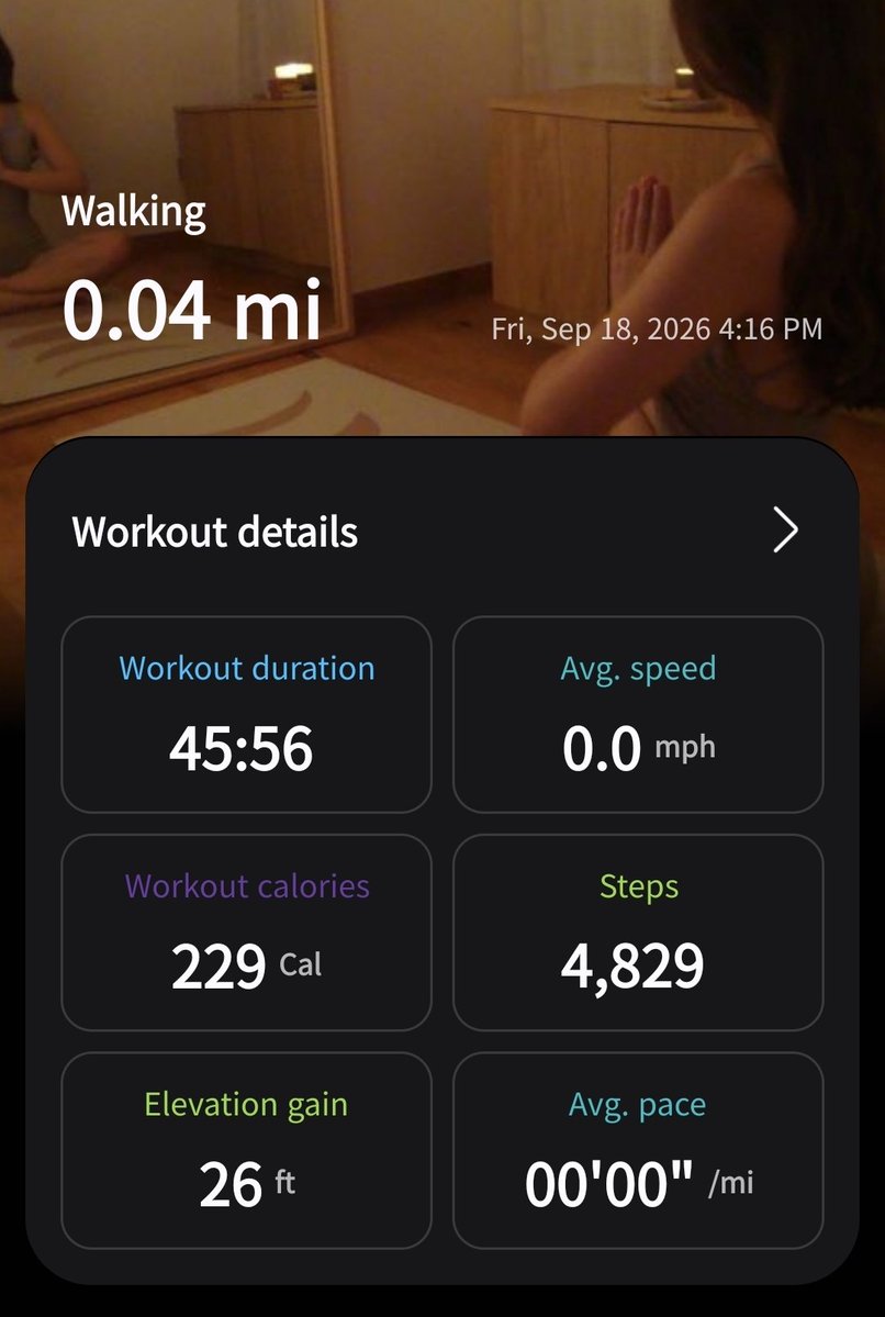 dollipws's tweet photo. 09/18/26

unsure of morning weight i was not in the mood to weight myself but i weighted myself mid day and it was like 96.8 🫩

i tried getting 10k but my friend distracted me nd unmotivated me LMFAO we dont talk abt that.. 

+ lil room walk stats https://t.co/h7D56S7c4v