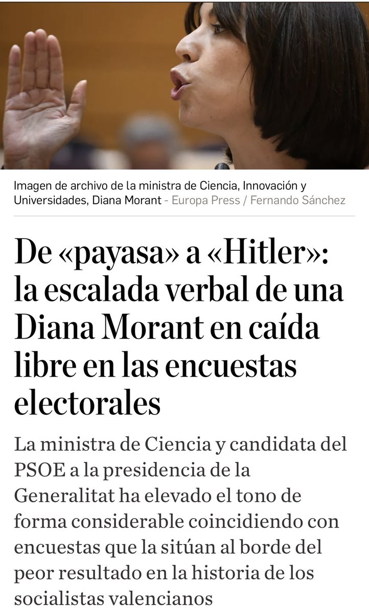 Pableraso's tweet photo. De «payasa» a «Hitler»: la escalada verbal de una Diana Morant en caída libre en las encuestas electorales https://t.co/nGLXE6LSDT