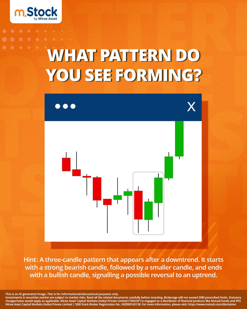 mstock_in's tweet photo. Selling pressure takes the lead, but buyers gradually start taking control.
Look closely, the candlesticks may be signalling a potential shift in momentum.
Can you identify the pattern?
#Candlestickpattern #chartpattern #spotthepattern #mStock #MiraeAsset https://t.co/o08Q79hB4M