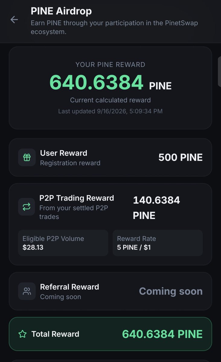 Sidradexmarket's tweet photo. This is what building a real community ecosystem looks like! 🚀

​@PinetSwap isn't just launching a token — they're putting $PINE directly into the hands of real users!

​💰 500 $PINE for signing up
💰 Bonus $PINE for P2P trading
💰 Bonus $PINE for DEX token swaps

​Read the whitepaper, start participating on-chain, and lock in your $PINE allocation early! 👇
🔗 https://t.co/yGy11mKykY

​#PinetSwap #PINE #SidraChain #DeFi #Airdrop