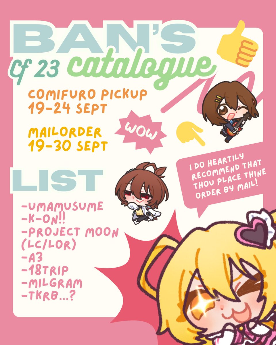 omomewo's tweet photo. 🩵RT APPRECIATED!!! 🥹
📌Ban's pre-orders for #cf23 are OPEN!

🗓️PICK-UP (booth number TBA)
 Sept 19-24
https://t.co/HxNmz3fUNy
🗓️MAILORDER 
 sept 19-30
https://t.co/cpwy3nb3Oo

so happy to be back ! 🥹🩵
#CF23Catalogue #Comifuro23catalogue #Comifuro23 https://t.co/ipfrQdMfb6