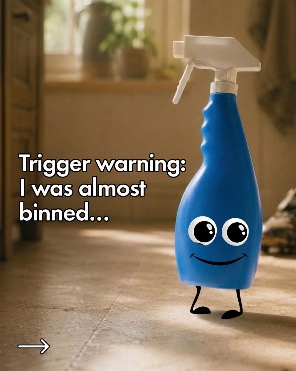 CleanGreenChelt's tweet photo. I was almost binned, triggering, I know. 

Recycle me, and I could come back as a brand new spray bottle (squeaky clean, obviously ✨). 

Let me spray another day! 

Rescue Your Recyclables ♻️ 

#RecycleWeek2026 #RecycleNow #Cheltenham https://t.co/GH6iHFRPIX