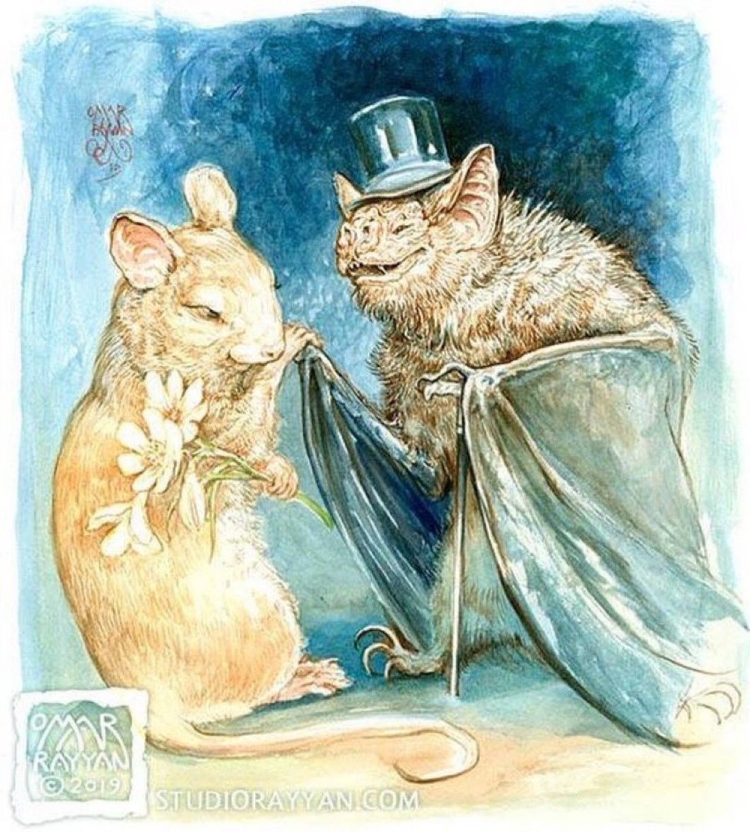 pmamtraveller's tweet photo. "Batty Courtship" by fantasy and children's book illustrator Omar Rayyan https://t.co/kITL5eG98A