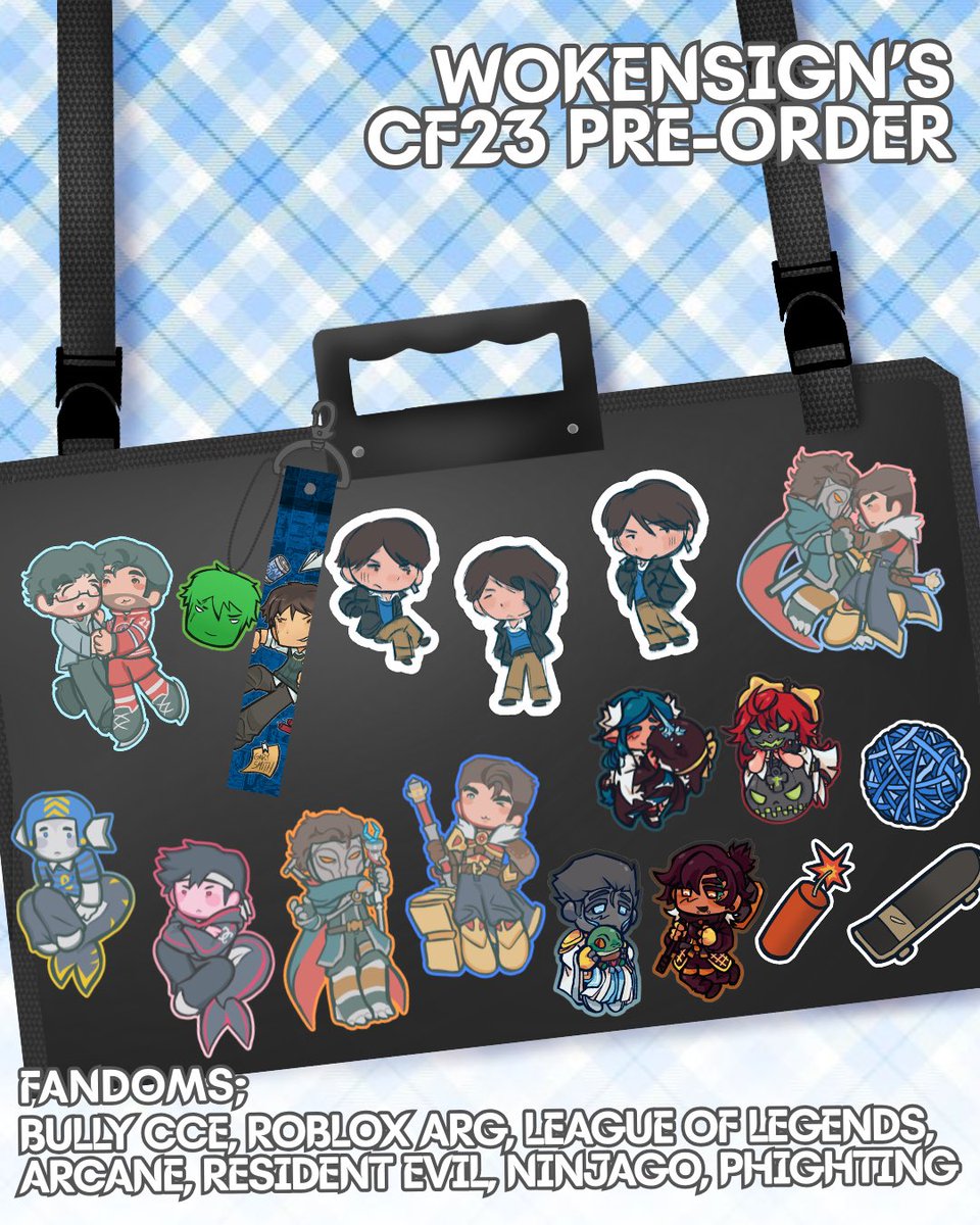 wokensign's tweet photo. [💙+🔁 are appreciated ]
Wokensign's #CF23 pick-up PO catalog

HOW NICHE CAN THIS GET? 
📆Open until 26th September
✉️Pick up both days
💫Fandoms: B*lly CCE, Guilty Gear, Roblox ARG, League of Legends, Phighting +More!
🔗+Trades in replies!

#comifuro23 #cf23catalogue [1/2] https://t.co/NEKvZKO5mQ